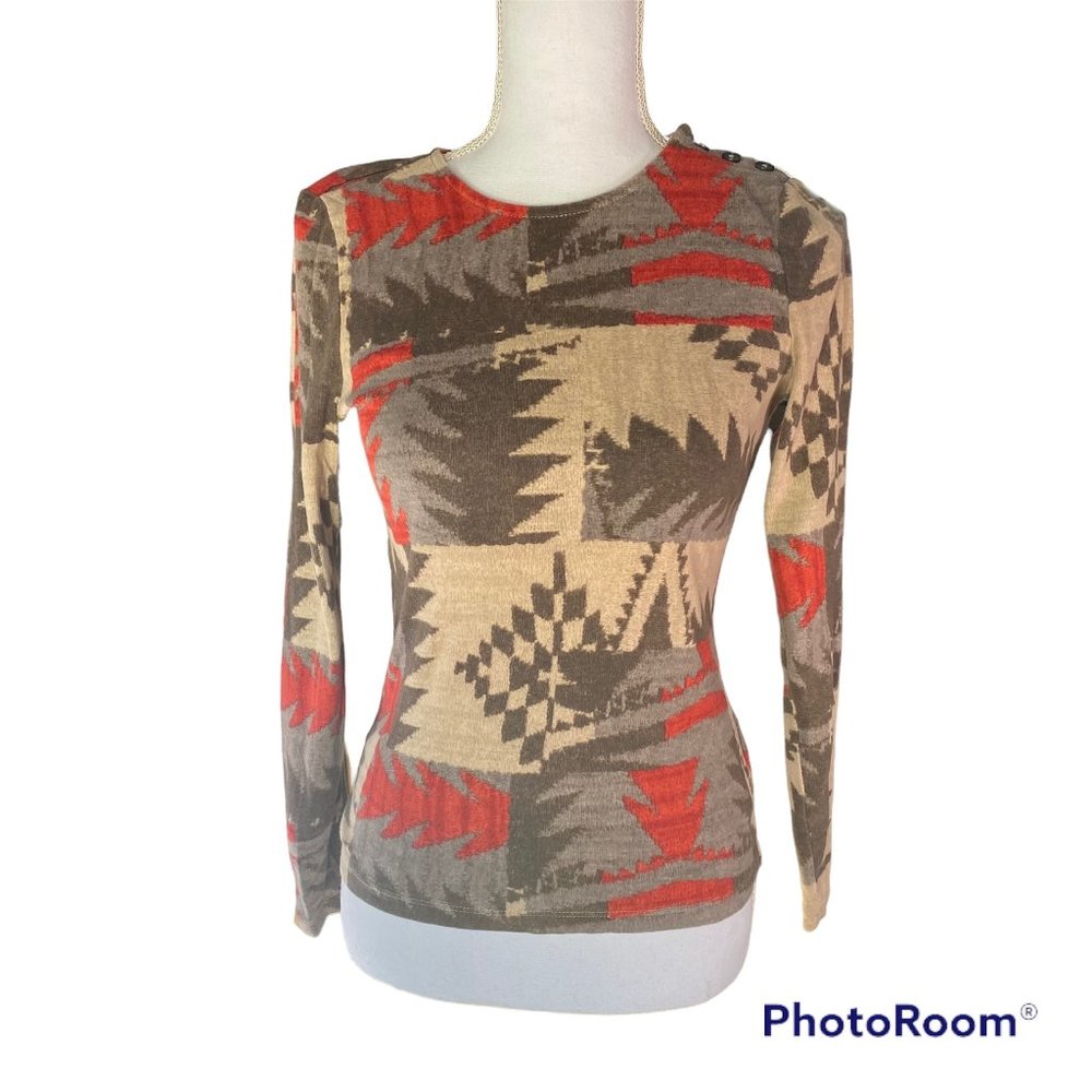 Lauren Ralph Lauren Aztec Southwest Western Print Long Sleeve Shift XS